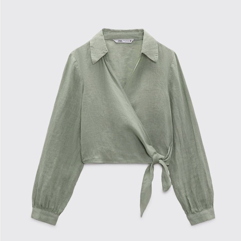 Zara Women's Sage Tie-Front Blouse